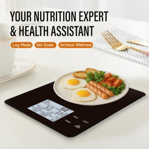 EILISON Smart Kitchen Scale with Bluetooth App, High-Precision Digital Food Scale for Baking, Cooking & Diet, 10000 Food Database, 30 Nutrients, Touchscreen, Tare Function, 5g-10000g Capacity (Black)