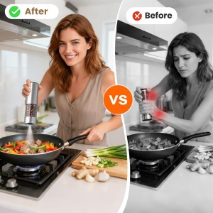 WOWBOX Electric Salt and Pepper Grinder Set 2 PCS, Stainless Steel Automatic Coarseness, Rechargeable Salt and Pepper Shakers, 95 L Large Capacity Multifunctional Pepper Mill, for Kitchen