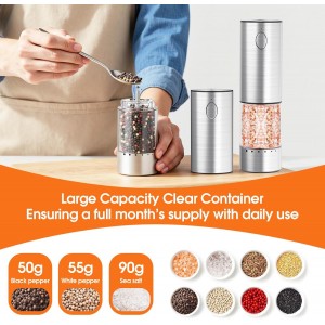 WOWBOX Electric Salt and Pepper Grinder Set 2 PCS, Stainless Steel Automatic Coarseness, Rechargeable Salt and Pepper Shakers, 95 L Large Capacity Multifunctional Pepper Mill, for Kitchen