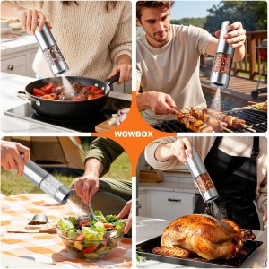 WOWBOX Electric Salt and Pepper Grinder Set 2 PCS, Stainless Steel Automatic Coarseness, Rechargeable Salt and Pepper Shakers, 95 L Large Capacity Multifunctional Pepper Mill, for Kitchen