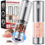 WOWBOX Electric Salt and Pepper Grinder Set 2 PCS, Stainless Steel Automatic Coarseness, Rechargeable Salt and Pepper Shakers, 95 L Large Capacity Multifunctional Pepper Mill, for Kitchen