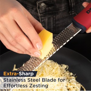 Deiss PRO Citrus Zester & Cheese Grater - Parmesan Cheese Lemon, Ginger, Garlic, Nutmeg, Chocolate, Vegetables, Fruits - Razor-Sharp Stainless Steel Blade, Wide, Dishwasher Safe