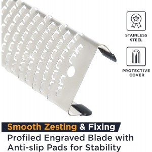 Deiss PRO Citrus Zester & Cheese Grater - Parmesan Cheese Lemon, Ginger, Garlic, Nutmeg, Chocolate, Vegetables, Fruits - Razor-Sharp Stainless Steel Blade, Wide, Dishwasher Safe