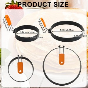 Egg Ring Pancake Ring Set 6 Pcs Stainless Steel Fried Egg Circles Pancake Shapers with Silicone Handle for Griddle Cooking Shaper Indoor Camping Breakfast Omelette Sandwich (4, 6 Inch)