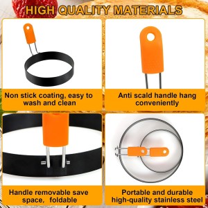 Egg Ring Pancake Ring Set 6 Pcs Stainless Steel Fried Egg Circles Pancake Shapers with Silicone Handle for Griddle Cooking Shaper Indoor Camping Breakfast Omelette Sandwich (4, 6 Inch)