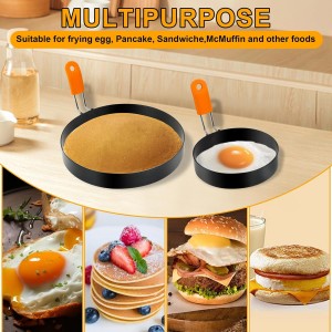 Egg Ring Pancake Ring Set 6 Pcs Stainless Steel Fried Egg Circles Pancake Shapers with Silicone Handle for Griddle Cooking Shaper Indoor Camping Breakfast Omelette Sandwich (4, 6 Inch)