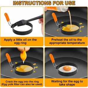 Egg Ring Pancake Ring Set 6 Pcs Stainless Steel Fried Egg Circles Pancake Shapers with Silicone Handle for Griddle Cooking Shaper Indoor Camping Breakfast Omelette Sandwich (4, 6 Inch)