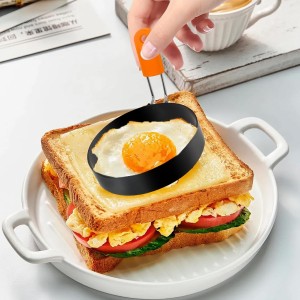 Egg Ring Pancake Ring Set 6 Pcs Stainless Steel Fried Egg Circles Pancake Shapers with Silicone Handle for Griddle Cooking Shaper Indoor Camping Breakfast Omelette Sandwich (4, 6 Inch)