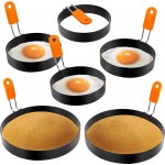 Egg Ring Pancake Ring Set 6 Pcs Stainless Steel Fried Egg Circles Pancake Shapers with Silicone Handle for Griddle Cooking Shaper Indoor Camping Breakfast Omelette Sandwich (4, 6 Inch)