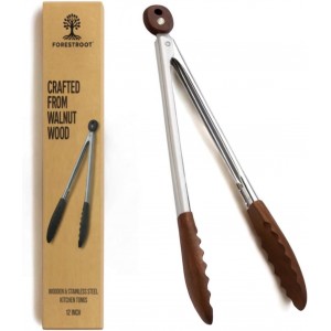Walnut Wood Kitchen Tongs – 12-Inch No...