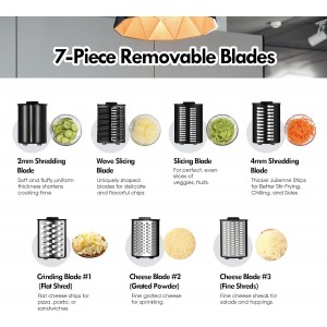 Cheese Grater Electric, Electric Grater 250W for Block Cheese with 7 Different Blades, Electric Cheese Shredder, Electric Salad Maker with Cleaning Brush for Fruits, Vegetables