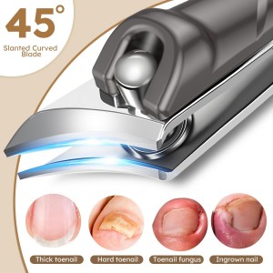 Extended Toenail Clippers for Thick Toenails, Long Handled Nail Clippers for Seniors Angled Head Cutters with Catcher, Ergonomic Wide Jaw Opening,45° Slanted Curved Finger Nail Clippers for Men Women