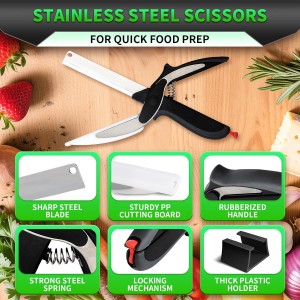 DZ Duozhan Food Cutting Scissors with Built-in Chopping Board - Premium Stainless Steel Kitchen Shears for Vegetables Fruits Meat Poultry - 2-in-1 Multi-Purpose Dishwasher Safe