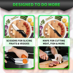 DZ Duozhan Food Cutting Scissors with Built-in Chopping Board - Premium Stainless Steel Kitchen Shears for Vegetables Fruits Meat Poultry - 2-in-1 Multi-Purpose Dishwasher Safe