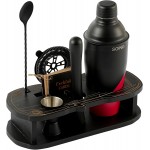 Cocktail Shaker Set with Unique Car-Shaped Wooden Stand,Bartender Kit with 24oz Shaker,Jigger,Muddler,Mixing Spoon,Strainer & Recipe Cards–Professional Home Bar Set