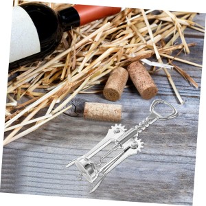Silver Two in Corkscrew Wine and Beer Bottle Opener Manual Corkscrew with Extended Handle for Easy Use Lightweight Portable Bar Tool for Home and Party