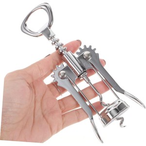 Manual Wing Corkscrew Wine Opener Stainless Steel Two in One Bottle Opening Tool for Wine and Beer Easy Operate Spiral Corkscrew with Extended Handle for Home and Party Use