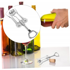 Manual Wing Corkscrew Wine Opener Stainless Steel Two in One Bottle Opening Tool for Wine and Beer Easy Operate Spiral Corkscrew with Extended Handle for Home and Party Use