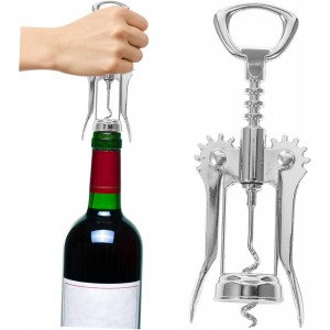 Manual Wing Corkscrew Wine Opener Stainless Steel Two in One Bottle Opening Tool for Wine and Beer Easy Operate Spiral Corkscrew with Extended Handle for Home and Party Use