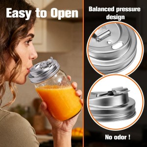 Palksky Mason Jar Drinking Lids,Stainless Steel Wide Mouth Mason Jar Sip Lid accessories,Anticracking Leak Proof Seal Flip Cap Cover Airtight Accessories for Drink,2Pack