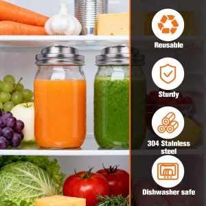 Palksky Mason Jar Drinking Lids,Stainless Steel Wide Mouth Mason Jar Sip Lid accessories,Anticracking Leak Proof Seal Flip Cap Cover Airtight Accessories for Drink,2Pack