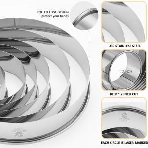 6 PCS Round Cookie Cutters (2, 3, 3.5, 4, 5, 6 Inch), Stainless Steel Biscuit Cutters For Baking, Large Circle Cookie Cutter for Baking, Pastry, Donuts, Fondant, Sandwich