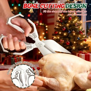 Multifunctional Heavy-Duty Kitchen Shears,Kitchen Shears for Cutting Chicken,Kitchen Scissors for Food, Japanese High-Carbon Steel Culinary Shears,for Chicken,Bone Cutting,Christmas Gifts(Silver)