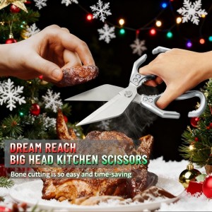 Multifunctional Heavy-Duty Kitchen Shears,Kitchen Shears for Cutting Chicken,Kitchen Scissors for Food, Japanese High-Carbon Steel Culinary Shears,for Chicken,Bone Cutting,Christmas Gifts(Silver)