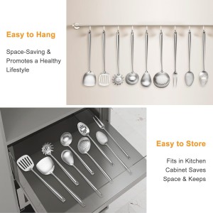 18/10 Stainless Steel Cooking Utensils Set,9 Pcs Professional All Metal Stainless Steel Kitchen Utensils Set with Wok Spatula,Soup Ladle,Skimmer,Slotted Spatula Turner, Large Spoon(Dishwasher Safe)