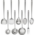 18/10 Stainless Steel Cooking Utensils Set,9 Pcs Professional All Metal Stainless Steel Kitchen Utensils Set with Wok Spatula,Soup Ladle,Skimmer,Slotted Spatula Turner, Large Spoon(Dishwasher Safe)