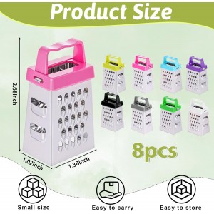 8 Pcs Mini Cheese Grater Professional Box Grater Stainless Steel Garlic Ginger Small Food Shredder Spices Gadget with 4 Sides Safe Zester for Kitchen Cheese Chocolate Vegetable Potatoes