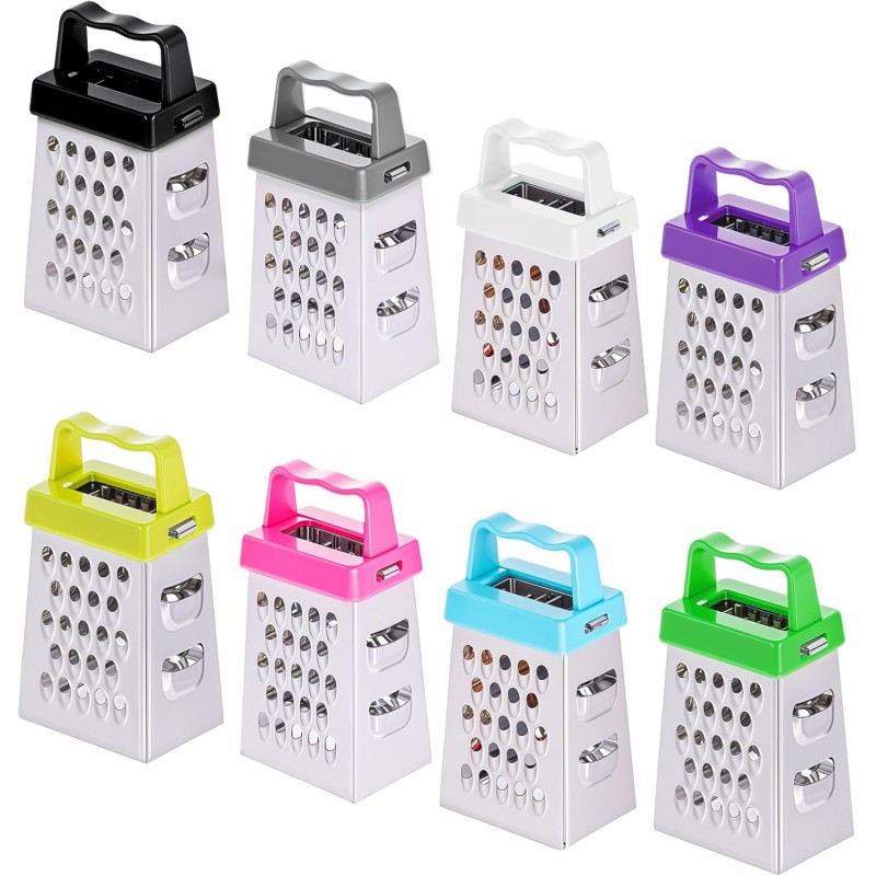 8 Pcs Mini Cheese Grater Professional Box Grater Stainless Steel Garlic Ginger Small Food Shredder Spices Gadget with 4 Sides Safe Zester for Kitchen Cheese Chocolate Vegetable Potatoes