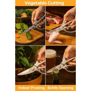 Heavy Duty Kitchen Scissors, Multipurpose Stainless Steel Scissors with Big Handle, Poultry Shears - Silver