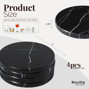 Koville Marble Coaster Set of 4, Round Coasters, 4