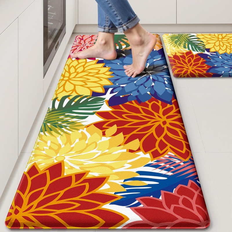 Kitchen Mats for Floor 2PCS Cushioned Anti Fatigue Kitchen Mats Waterproof Non Slip Kitchen Mat Rug Set Comfort Foam Standing Mat for Sink, Laundry, Office,17.3