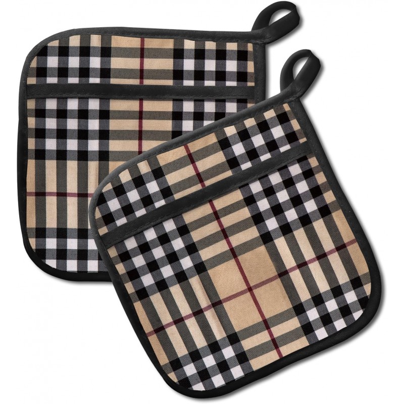 2 Pack Pot Holders for Kitchen Clearance, Cute Hot Pads, Funny Oven Pot Holders, Potholders Sets for Kitchen Heat Resistant Luxury Brown Plaid