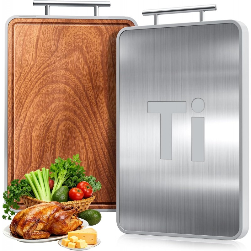 Titanium Cutting Boards For Kitchen,Ebony Wood Cutting Board,Double Sided Metal Chopping Board With Handle And Juice Groove, Idea Kitchen Appliances For Meat And Charcuterie