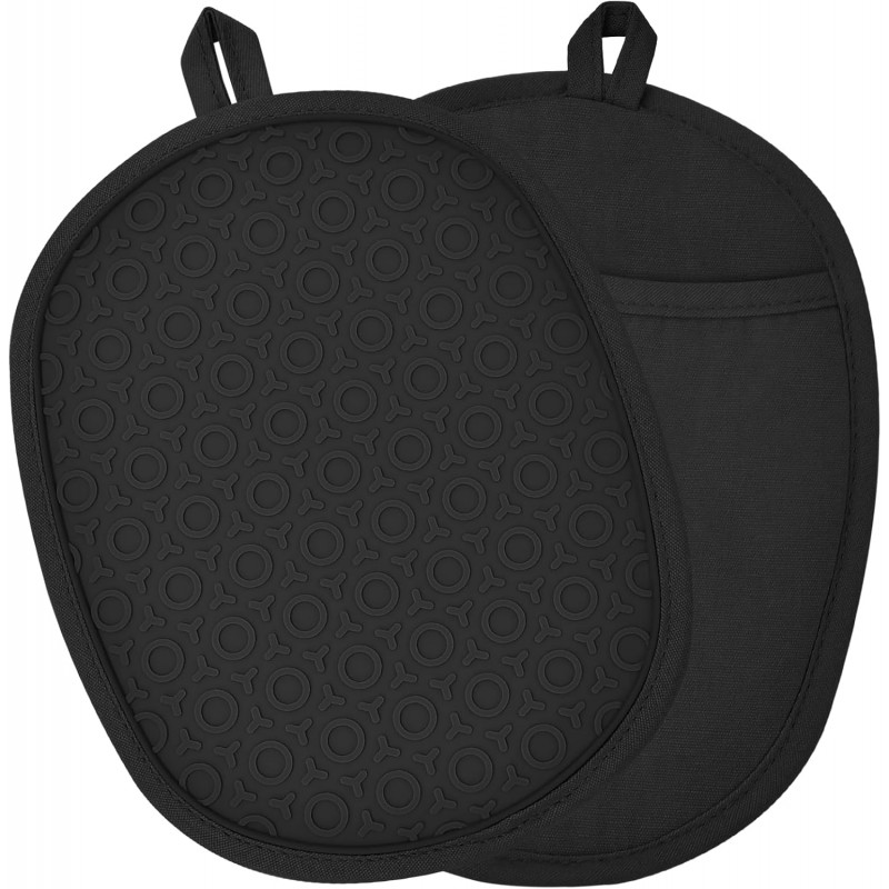 2Pack Silicone Pot Holders and Oven Mitts for Kitchen Heat Protection, Rated Hot Pads with Non-Slip Grip, Flexible, Thick Heat Resistant Mitts, Dishwasher Safe & Easy Storage(Black)
