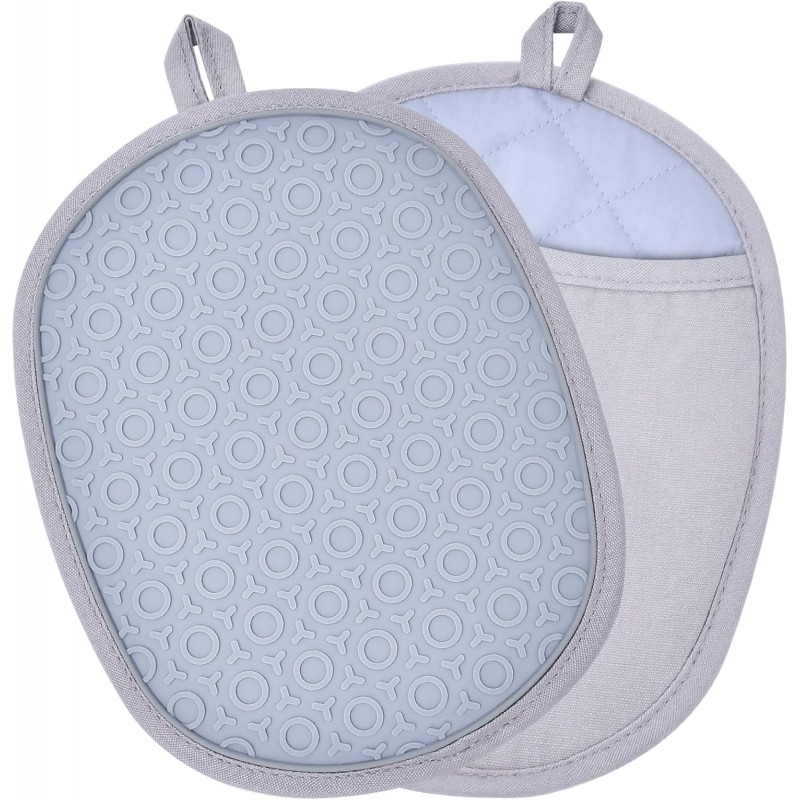 2Pack Heat-Resistant Silicone Pot Holders & Oven Mitts Set, Kitchen Hot Pads for Hands and Pots, Non-Slip Grip & Dishwasher Safe, Kitchen Accessories for Baking, Cooking, Grilling(Grey)