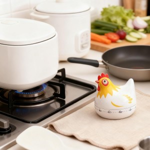 TMYSOOR Cute Chicken-Shaped Kitchen Timer - 60-Minute Manual Wind-Up Countdown Timer for Cooking, Baking, Classroom, Study, Home Use (White)