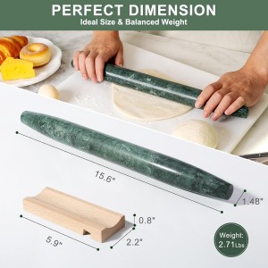 French Marble French Rolling Pin with Wooden Resting Base, 15 inch Kitchen Baking Tool for Baking with Non-Stick Surface, Ideal as a Dough Roller for Pie Crust, Cookie, Pasta