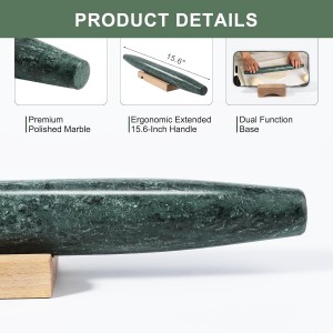 French Marble French Rolling Pin with Wooden Resting Base, 15 inch Kitchen Baking Tool for Baking with Non-Stick Surface, Ideal as a Dough Roller for Pie Crust, Cookie, Pasta