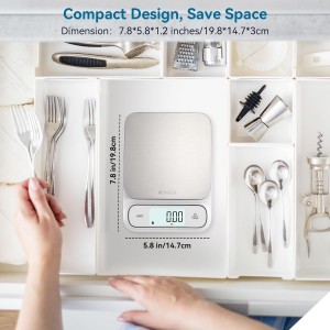 BOMATA Waterproof IPX6 Kitchen Scale, 0.1 g/0.01 oz High Precision, 5 kg/11 lbs, Digital Scale with Backlight, Stainless Steel Weighing Platform, for Food, Cooking, Baking, Weight Loss.. B619, White