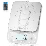 BOMATA Waterproof IPX6 Kitchen Scale, 0.1 g/0.01 oz High Precision, 5 kg/11 lbs, Digital Scale with Backlight, Stainless Steel Weighing Platform, for Food, Cooking, Baking, Weight Loss.. B619, White