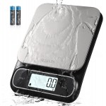 BOMATA Waterproof IPX6 Kitchen Scale, 0.1 g/0.01 oz High Precision, 5 kg/11 lbs, Digital Scale with Backlight, Stainless Steel Weighing Platform, for Food, Cooking, Baking, Weight Loss.. B619, Grey