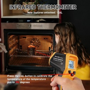 Infrared Thermometer Laser Temperature Gun -58℉ to 1112℉,with Cal Calibration and Adjustable Emissivity,Min& Max Measure,for Cooking,Oven,Meat Food,HVAC,Appliance（Yellow）