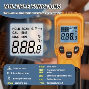 Infrared Thermometer Laser Temperature Gun -58℉ to 1112℉,with Cal Calibration and Adjustable Emissivity,Min& Max Measure,for Cooking,Oven,Meat Food,HVAC,Appliance（Yellow）