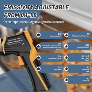 Infrared Thermometer Laser Temperature Gun -58℉ to 1112℉,with Cal Calibration and Adjustable Emissivity,Min& Max Measure,for Cooking,Oven,Meat Food,HVAC,Appliance（Yellow）