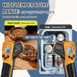 Infrared Thermometer Laser Temperature Gun -58℉ to 1112℉,with Cal Calibration and Adjustable Emissivity,Min& Max Measure,for Cooking,Oven,Meat Food,HVAC,Appliance（Yellow）