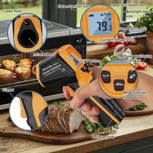 Infrared Thermometer Laser Temperature Gun -58℉ to 1112℉,with Cal Calibration and Adjustable Emissivity,Min& Max Measure,for Cooking,Oven,Meat Food,HVAC,Appliance（Yellow）